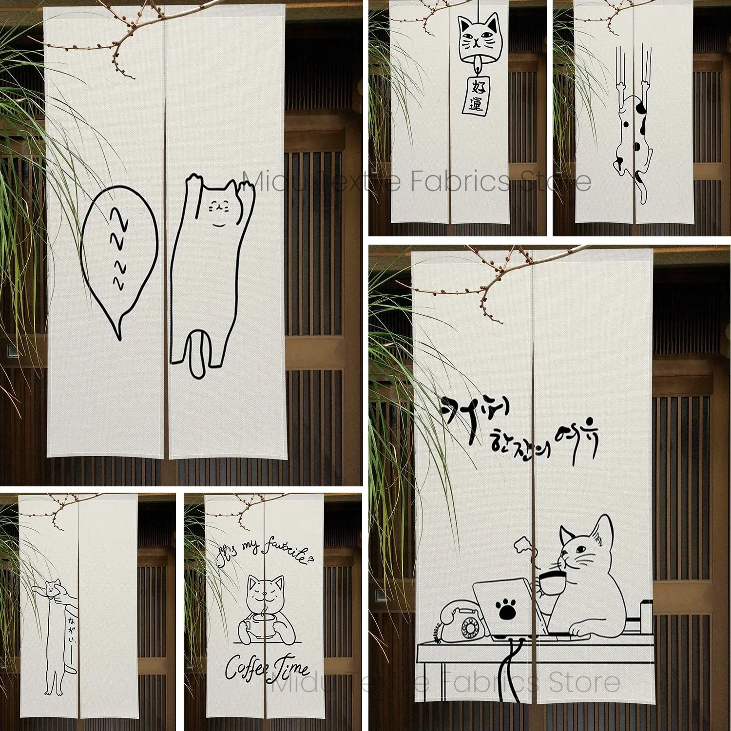 VIKAMA The Cartoon Cat Japanese-style Door Curtain Partition Is Suitable for Kitchens, Living Rooms, Foyers and Home Decoration