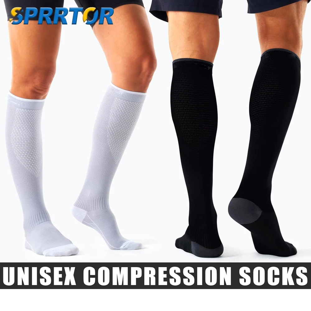 1 Paar Kompressionssocken für Männer und Frauen, 20–30 mmHg – Socken zur Unterstützung der Durchblutung, geeignet für Reisen – weiche, atmungsaktive Sportsocken