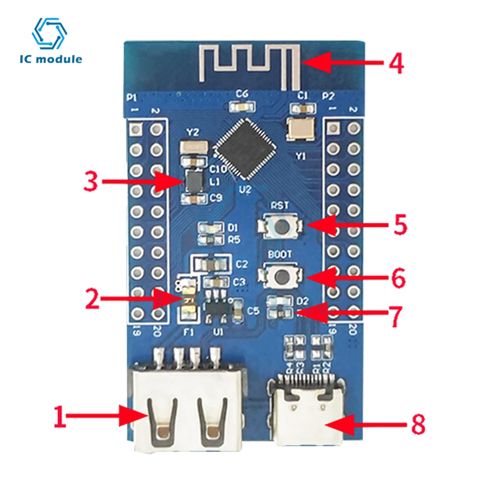 Bluetooth 5.3 RF2.4G microcontrollore Bluetooth a bassa potenza dual USB RISC-V CH582M modulo scheda di sviluppo