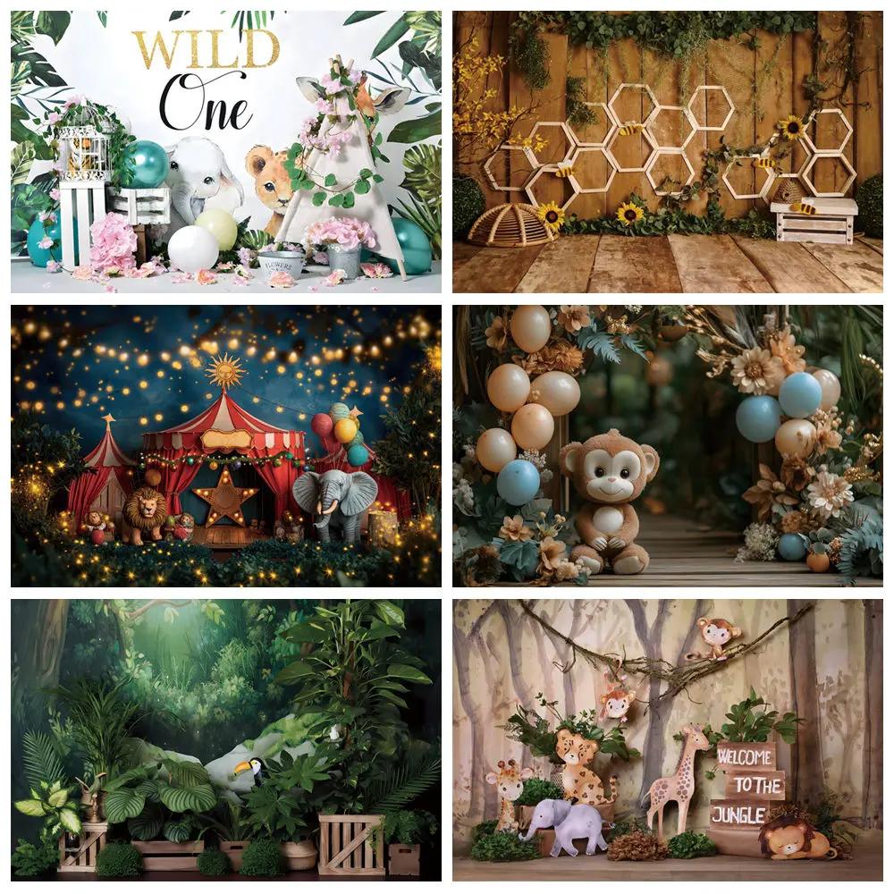 

Cartoon Balloon Jungle Wildlife Girl Boy Gifts Birthday Party Backdrop Custom Kid Room Decor Photography Studio Props Background