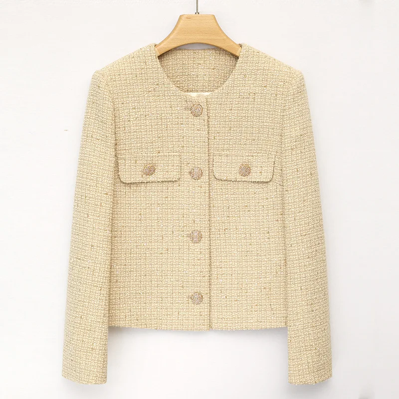 Women's beige tweed short coat 2026 new spring and autumn small fragrant style coat