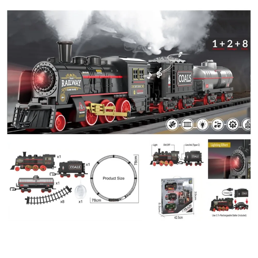 

С звуком Ретро паровой поезд Паровой локомотив Высокоскоростная железная дорога Ретро распылительный поезд DIY Kit Электрический рельс