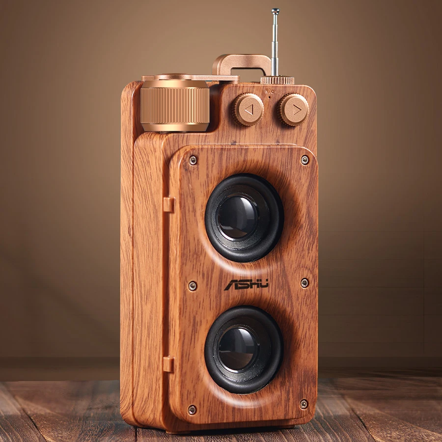 

Portable Wireless Speaker FM Radio, Retro Wood Grain Shell, HiFi Stereo Bass Sound, Bluetooth Speaker for Home Decoration