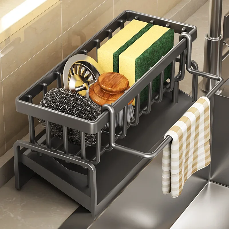1pcs Kitchen Sink Drain Rack Organizer Plastic Self-draining Sink Shelf Soap Sponge Holder Dishcloth Towel Rack Filter Basket
