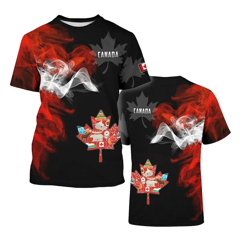 

2025 New Fashion Streetwear Mens Clothing 3D Digital Printing Canadian Maple Deer Graphic T-shirts Loose Casual Short Sleeve Top