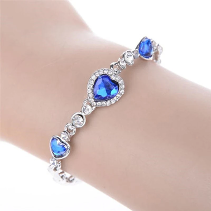 2023 New Female Luxury Lucky Bracelet For Women Blue Crystal Heart Charms Bracelet Bridal Wedding Engagement Fine Jewelry Gift