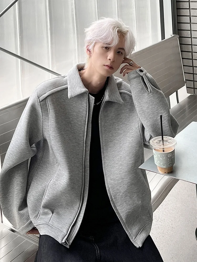 American Sle Collar ort Boxy ey Open Cardigan Men's Haome High-End Heavyweight Cleanfit Jaet Polyester Fiber Long ...