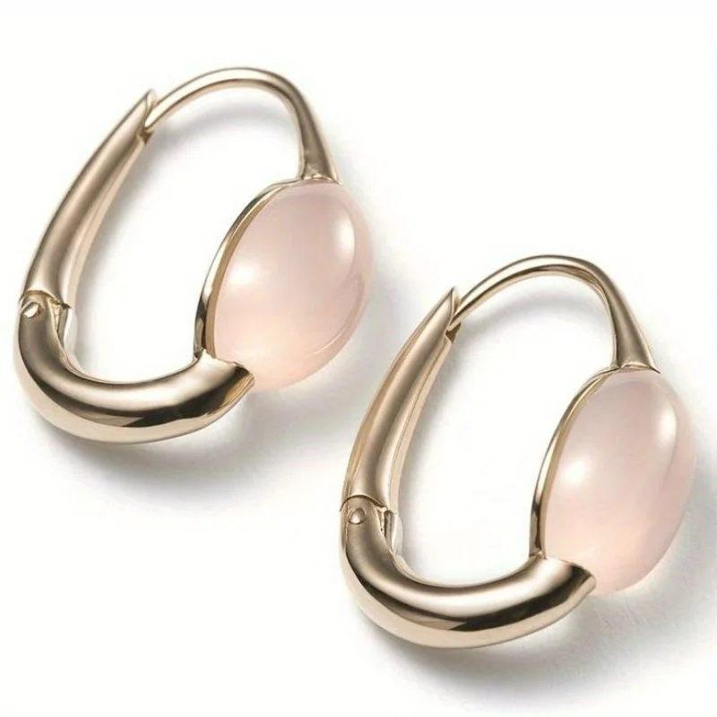 Romantische Elegante Eingelegte Synthetische Rosa Opal Creolen für Damen, Temperamentvolle Vergoldete Hochzeits- und Verlobungsschmuck-Accessoires