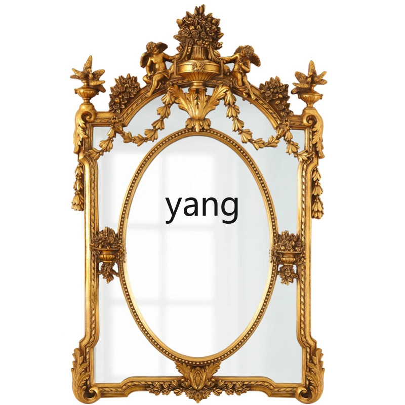 

Yjq Retro Makeup Mirror Internet Celebrity Dressing Desktop Princess Hanging Mirror Creative Fireplace Hallway Mirror