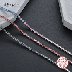 2mm Black/White/Garnet Red/Turquoise/Rainbow Cubic Zircon Fine Jewelry 2 MM Pure S925 Silver Tennis Bracelet