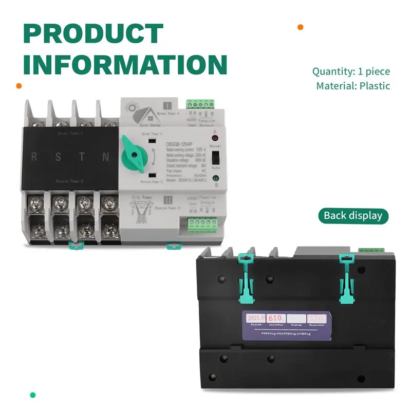 SYW-مفتاح جهاز انتقاء النقل التلقائي 4P Din السكك الحديدية ATS PV العاكس 125A الطاقة المزدوجة الطاقة الشمسية الضوئية دون انقطاع