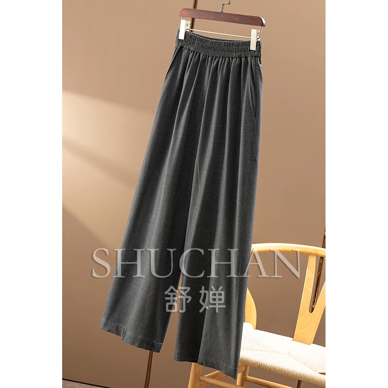 75% الصوف مرونة الخصر واسعة الساق مستقيم السراويل النسائية 09F0 بنطلون المرأة Pantalones De Mujer