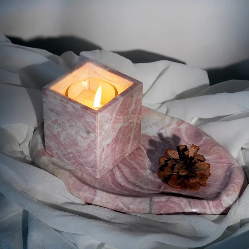 

Empty Natural Stone Marble Pink Aromatherapy Candle Holder Cloud Tray Bedroom Vanity Home Decoration Candles Container Vessel