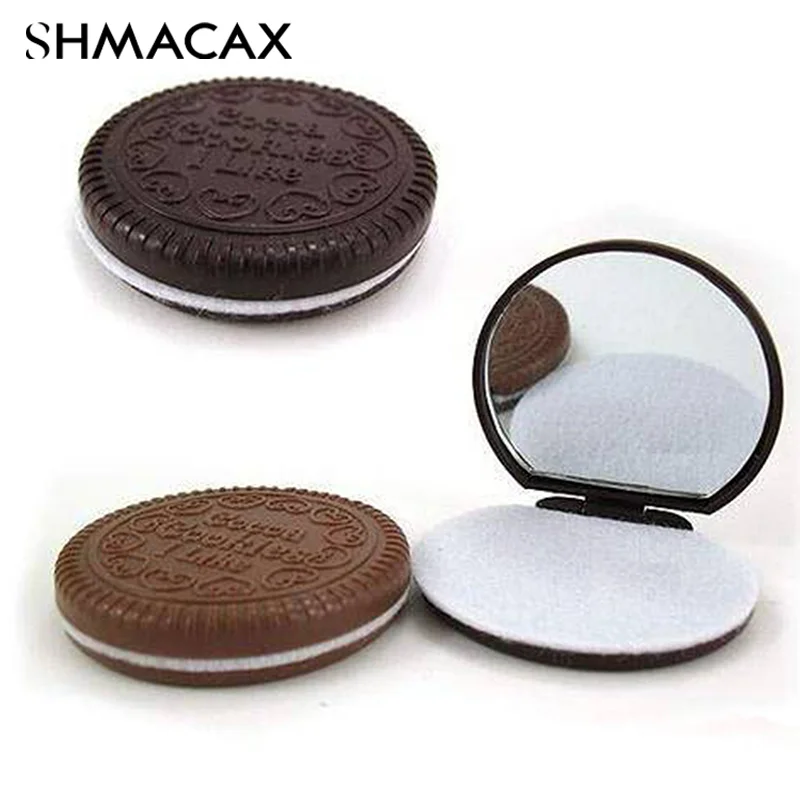 Chocolate Biscuit Round Folding Make Up Mirror Ins Kawai Outside Pocket Mirrors Women Small Cocoa Mirror With Combs Black Coffee