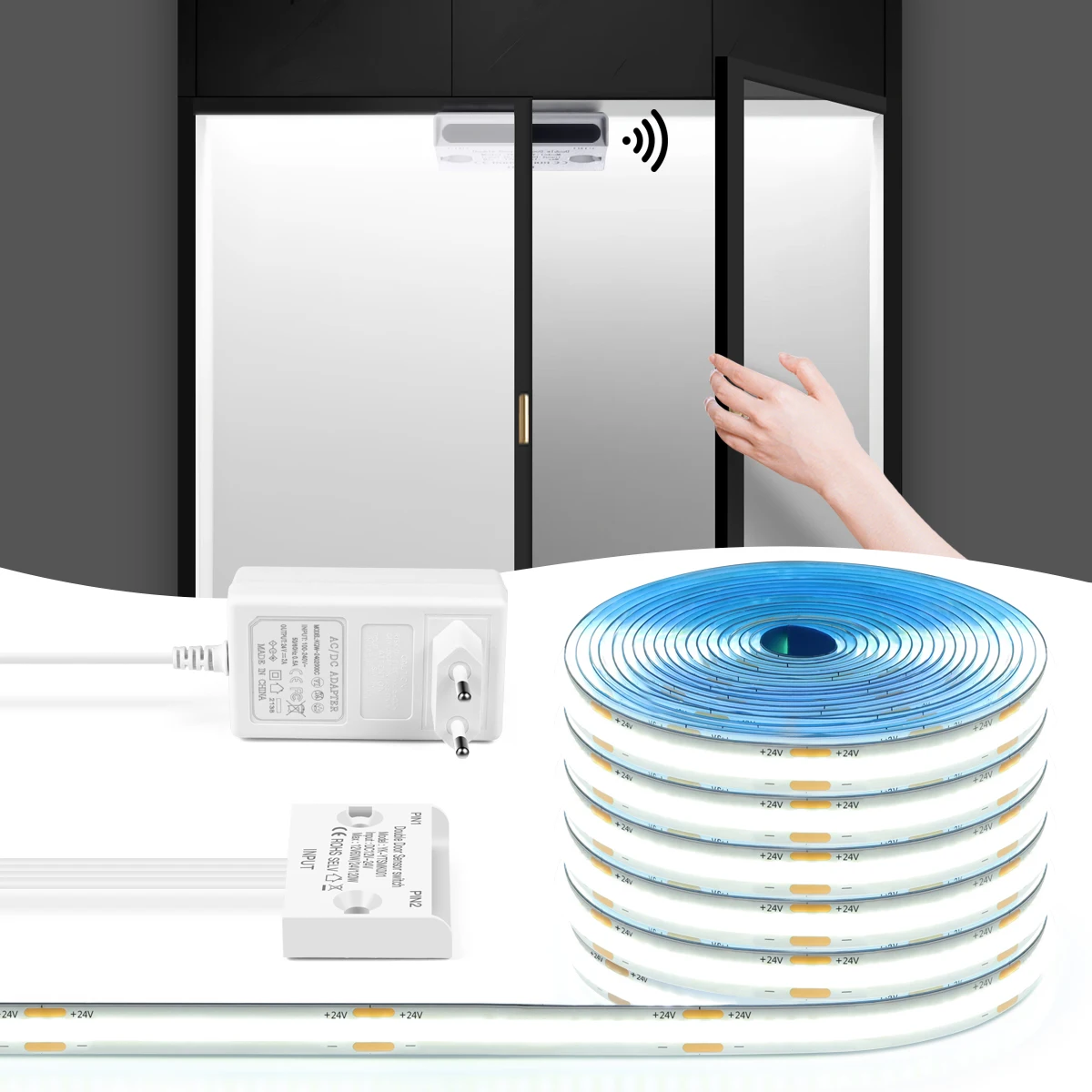 

Smart COB Strip LED Cabinet Light 2M/5M/10M IR Door Sensor 320LEDS/M 24V Kitchen Closet Night Light with Door Movement Detector