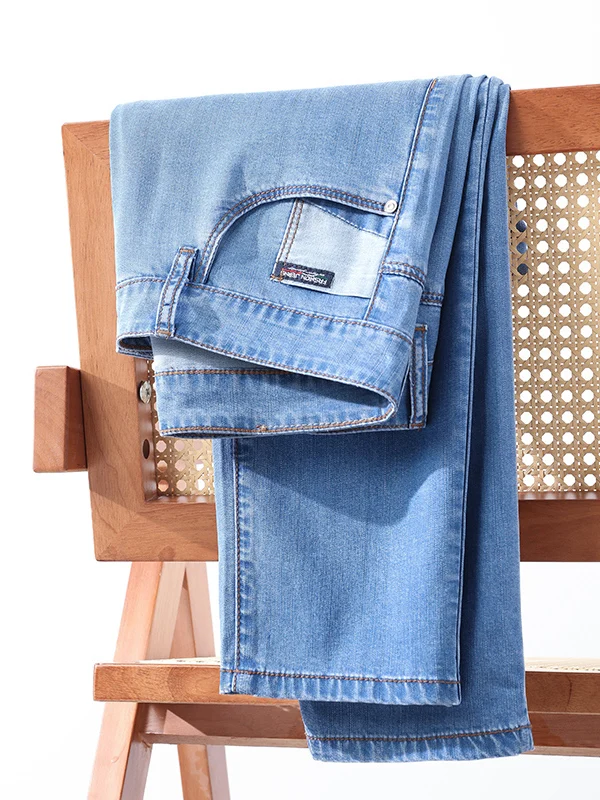 

Мужские джинсы прямого кроя, повседневные длинные брюки, летние новые модные облегающие брюки из лиоцелла с охлаждающим эффектом