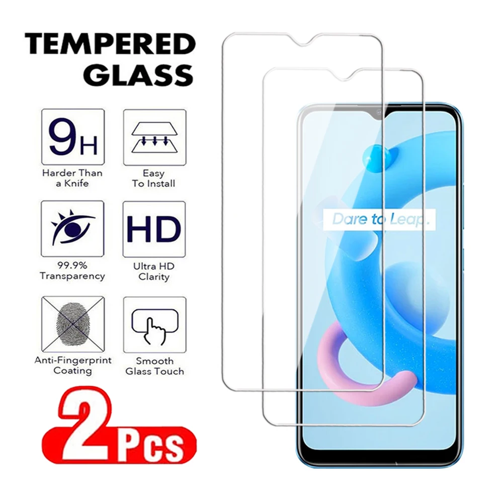 2Pcs Clear Tempered Glass For Realme C20 C21 C25 C30 C31 C33 C35 C51 C53 C55 Screen Protector Realme C25s C30s Protective Film