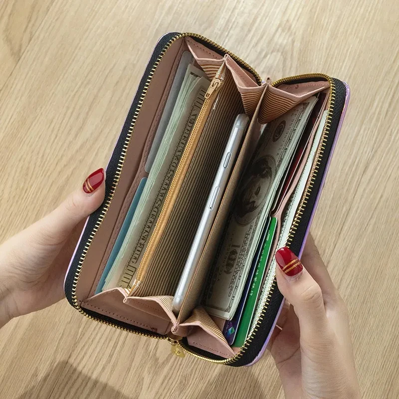 Women's Long Wallet Laser Holographic Wallet Ladies Pu Purse Fashion Female Clutch Large Capacity Zipper Purses Phone Purse