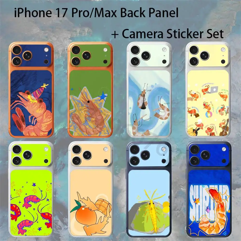 

Cartoon Shrimp For iPhone 17 Pro /Pro Max Battry Back Cover with Camera Decal Skin Rear Protective Sticker Film