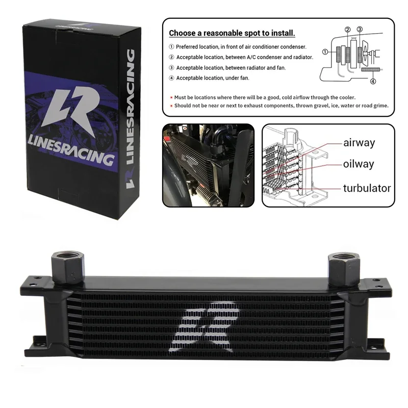 Universal 7/9/13/16 Rows Engine Oil Cooler with 1/2