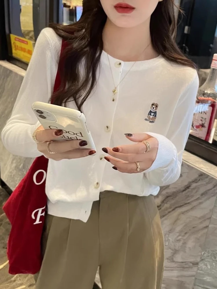 Early Fall Fashion Tops 2026 Autumn Preppy Style Knit Women Cardigan Solid Color Elegant Sweater Outerwear