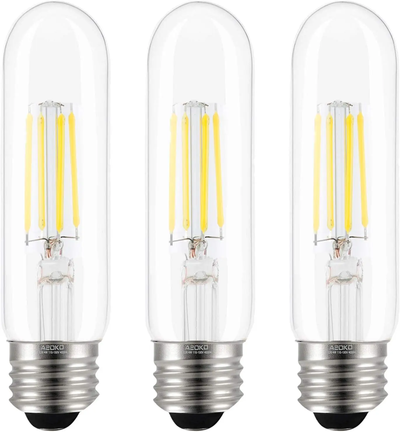 

T10 LED Edison Bulb 4000K Daylight 4W Dimmable Tubular Vintage 40W Equivalent E26 Base 3-Pack