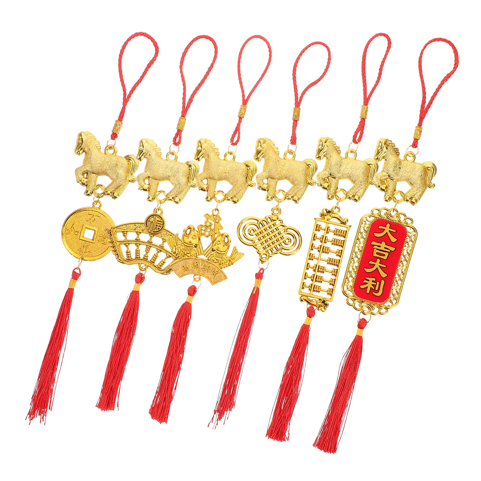 

6pcs Year Of Horse Pendant 2026 Chinese New Year Decoration Lightweight Zodiac Tassel For Car Mirror Spring Festival Ornament