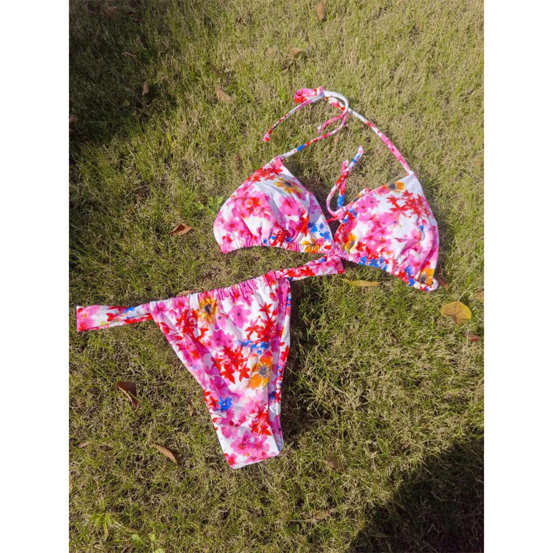 XS - XL, Bikini mit Blumenmuster und hohem Beinausschnitt, Damen-Badeanzug, zweiteiliges Bikini-Set, Badebekleidung, Badeanzug, Modell V6531. – Detail 20