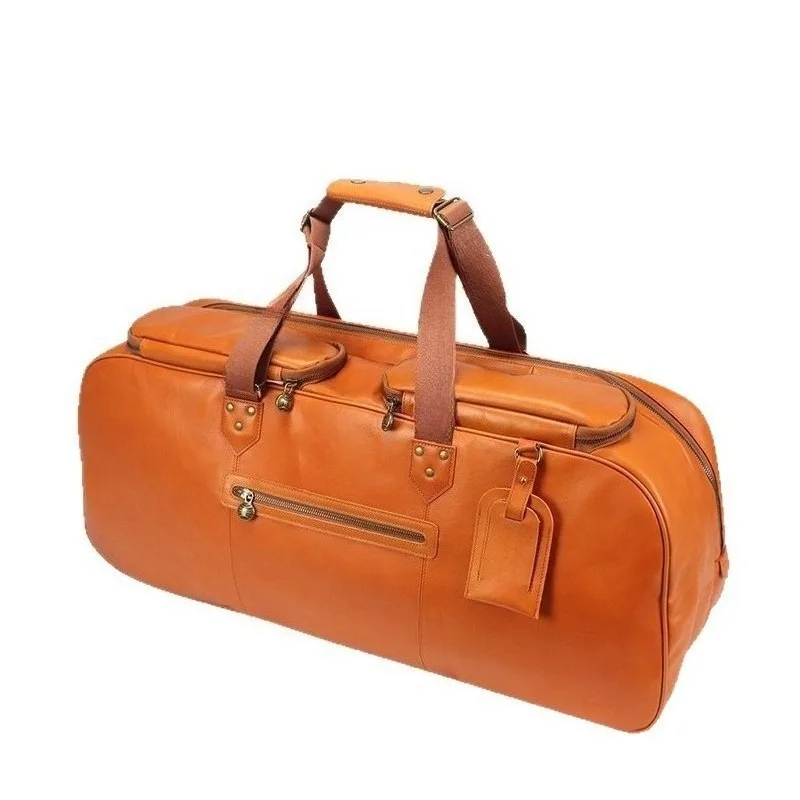 Brown independent shoe compartment sports fitness badminton bag leather tennis bag