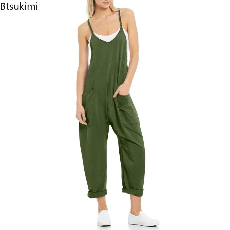Tuta elasticizzata estiva da donna Tute eleganti in maglia solida Tuta da donna con tasca grande Tuta dritta da donna per donna