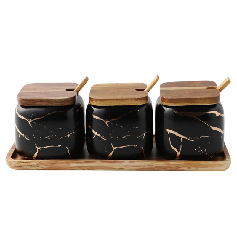 Nordic Matte Marble Ceramic Herbs Cans Spice Jar Some Salty Cans Domestic Herbs Box Kitchen Herbs 3 Deli Set