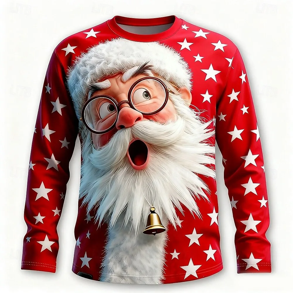 الكرتون سانتا كلوز مطبوعة الرجال كم طويل تي شيرت عادية س الرقبة عيد الميلاد بلايز سترة أنيقة على الموضة السنة الجديدة هدية عيد الميلاد الملابس #2