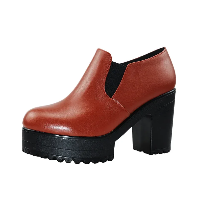 Comfortable Thick Bottom Platform Shoes Deep mouth Soft Leather Pumps Fall 2025 Block High Heels Shoes for Office Model Dance