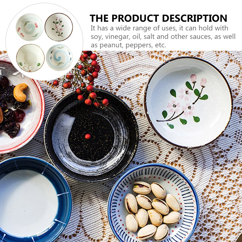 

4Pcs Ceramics Seasoning Dish Set Exquisite Smooth Condiment Saucer for Soy Vinegar Oil Salt Sauces Appetizer Snack Food Dipping
