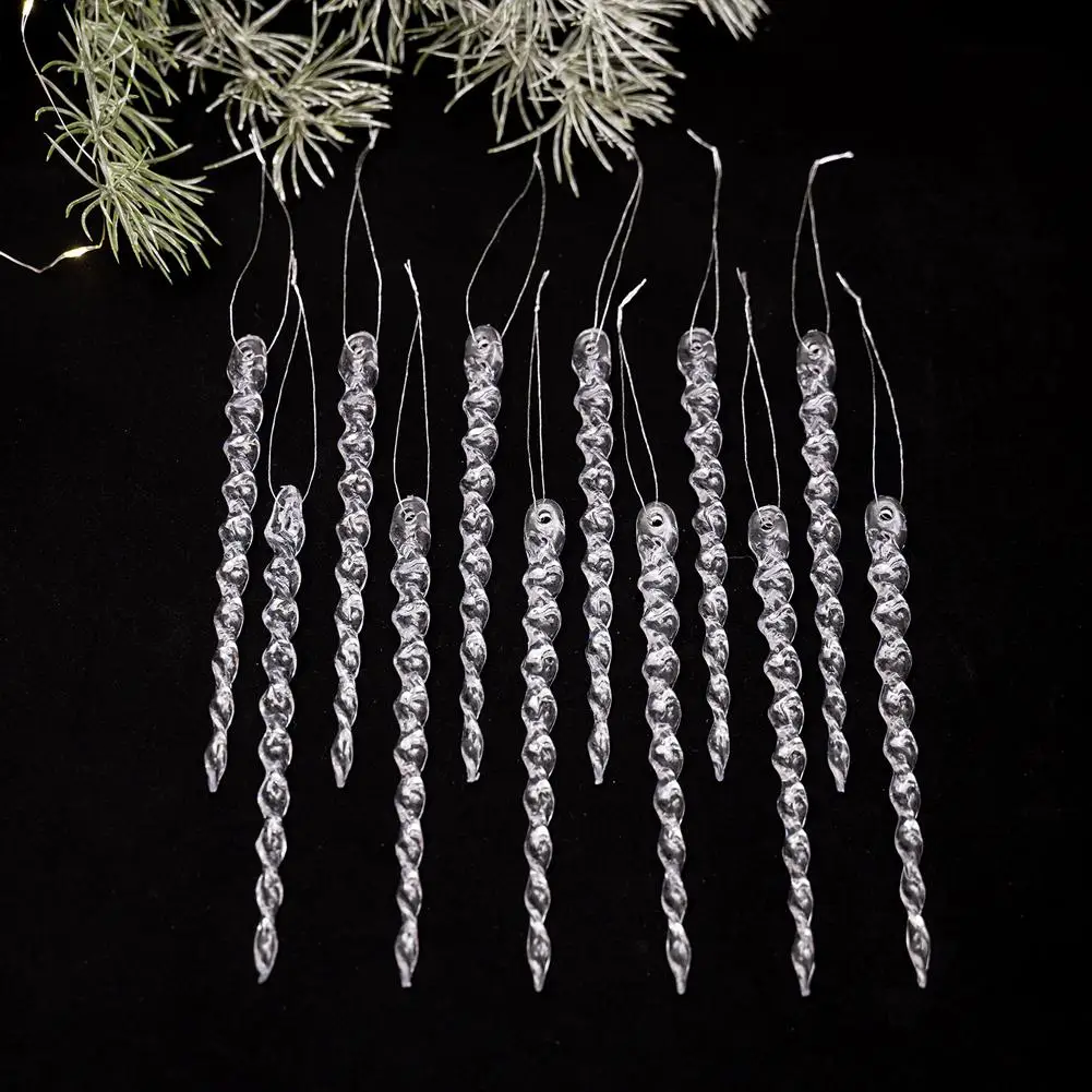 12PCS Christmas Tree Icicle Crystal Acrylic Decorations Clear Hanging Ornaments for Christmas Crystal Clear Icicle Party Decor