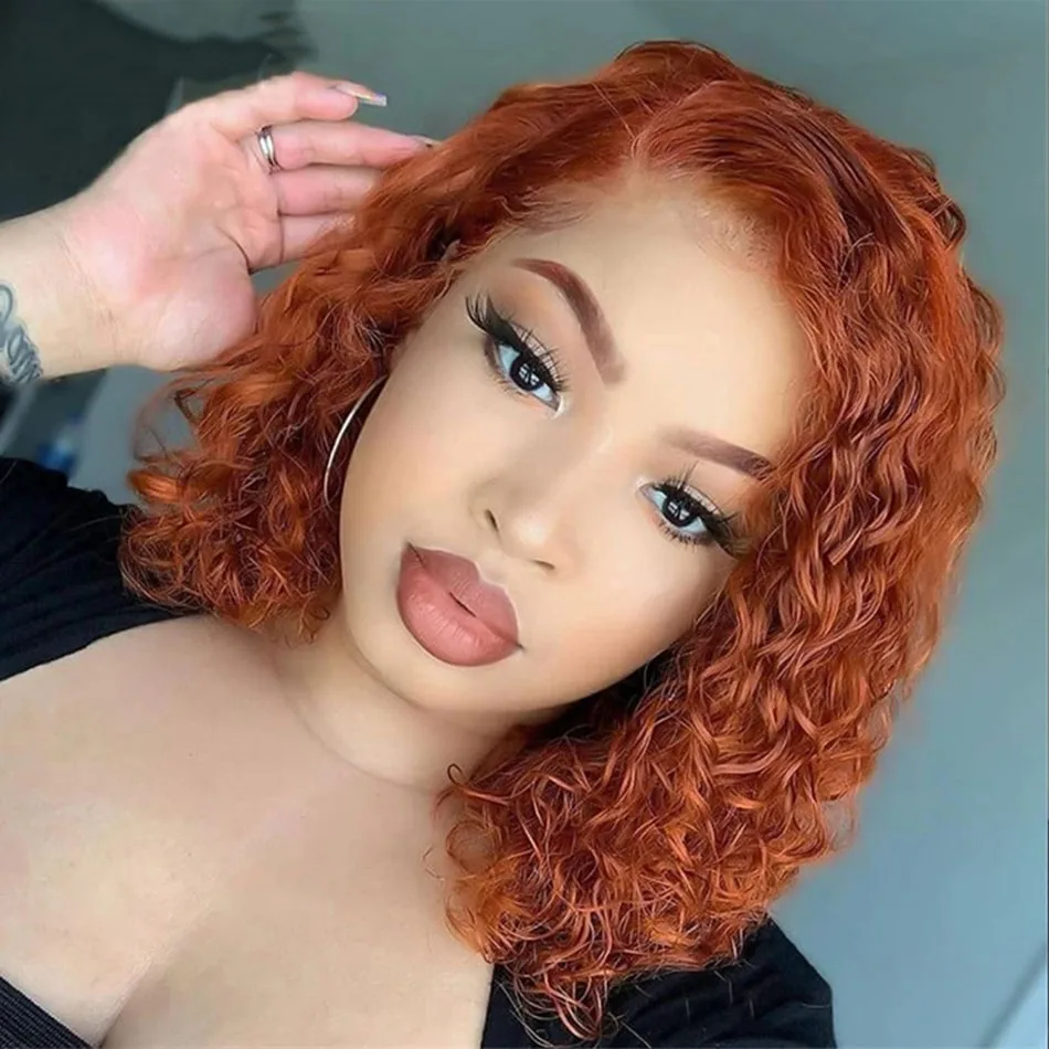 Ginger Orange Deep Wave Bob Wig Lace Front Human Hair Wigs For Black Women Human Hair Orange Ginger Color Curly Short Bob Wig