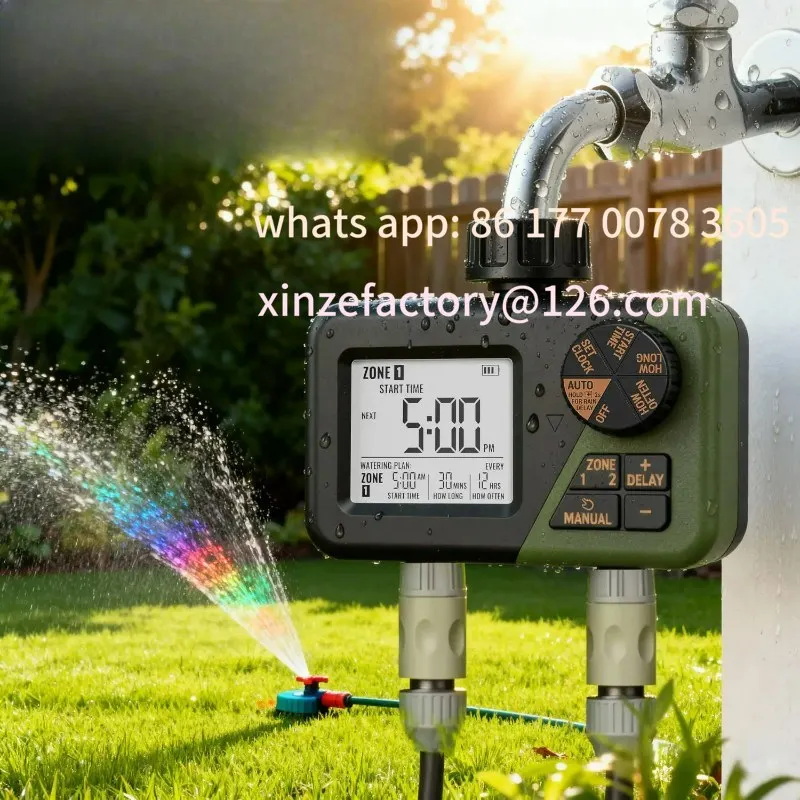 

Customizable Garden Water Timer 2 Outlets IPX5 Waterproof Multi-Functional Automatic Irrigation Timer with Rain Delay/Manual