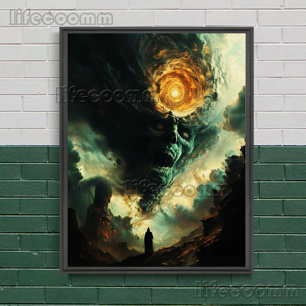 Creepy Demonic Vortex,Vintage Wall Art Canvas Painting,The Devil That Devours Heaven And Earth,Art Poster Print, Home Decoration