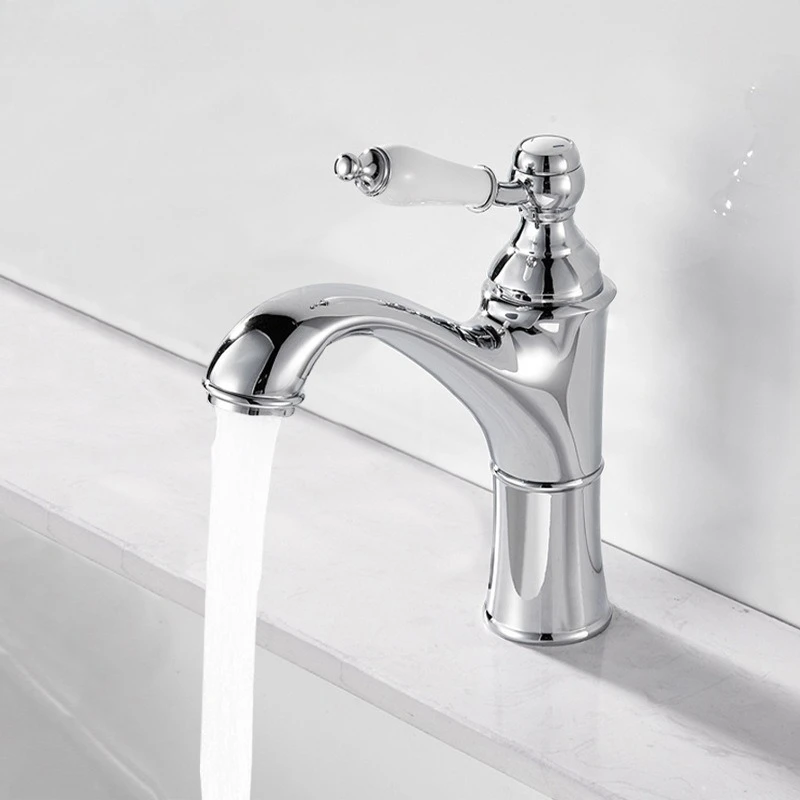 Luxury Solid Brass Gold Retro Faucet Ceramic Single Handle Deck Mounted One Hole Hot And Cold Chrome Classical Mixer Tap