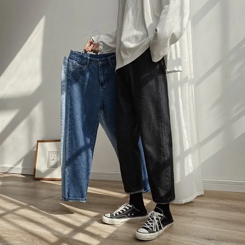 Plus Size M-5XL Men Wide Leg Jogger Jeans Spring Summer Autumn Fashion Casual Drawstring Waist Slim Loose Denim Harem Pants