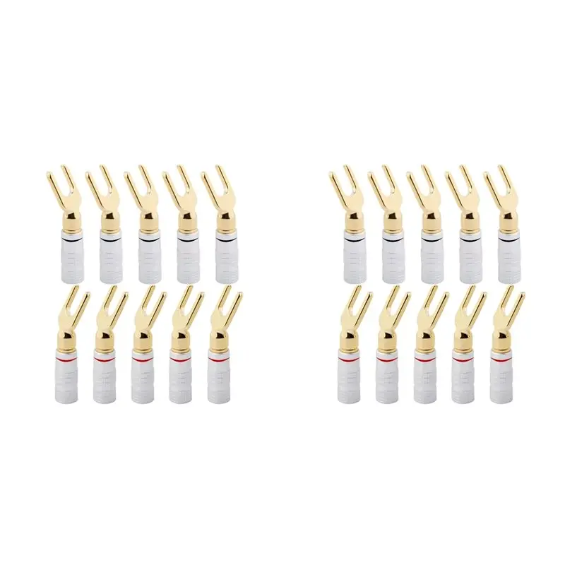 A98E-20Pcs Y/U Type Banana Plugs Speaker Audio Cable Wire Connector Screw Lock Fork Spade Plug Banana Connectors