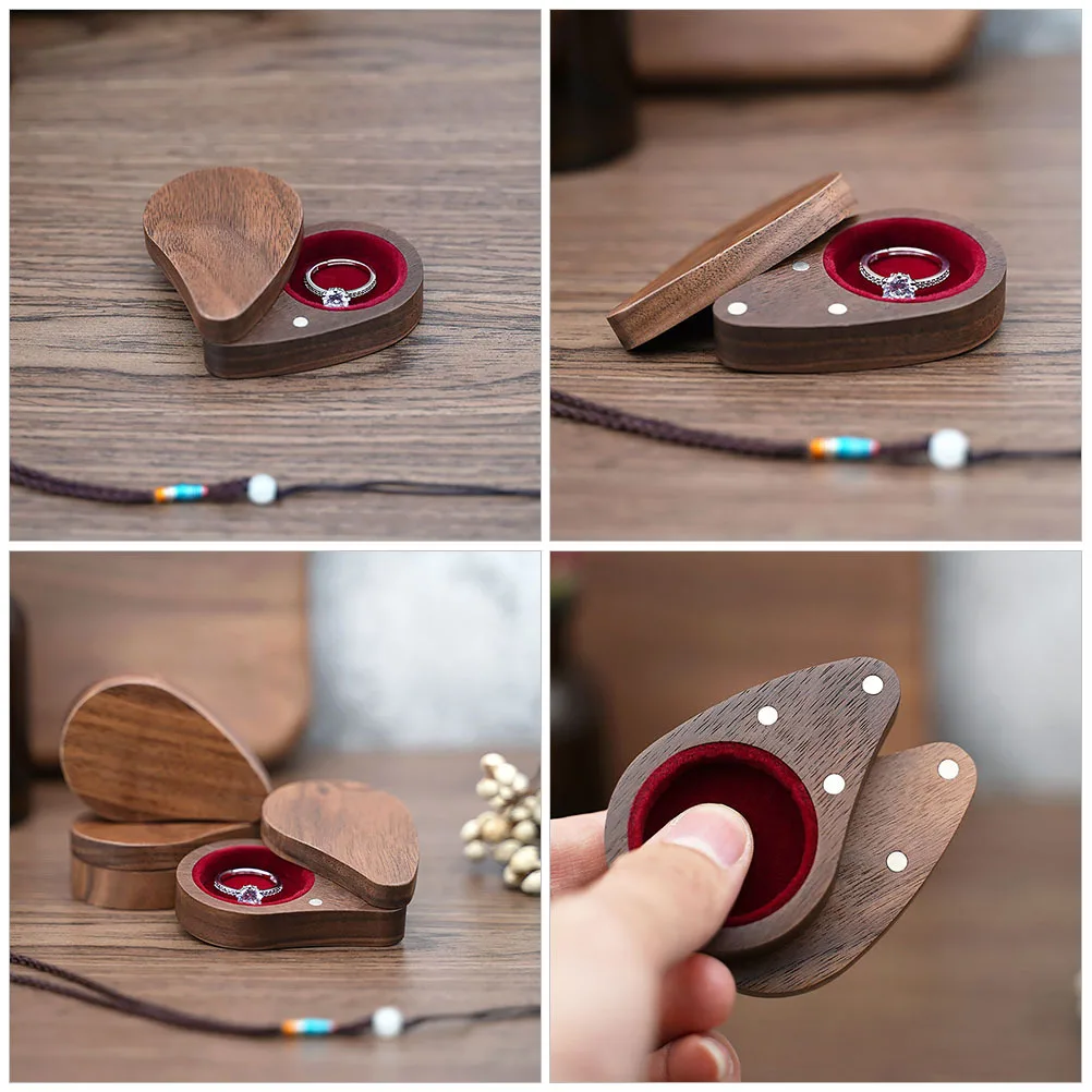 Wooden Heart Shaped Jewelry Box Small Compact Ring Storage Box Jewelry Organizer Safe Durable for Home Shop Desktop
