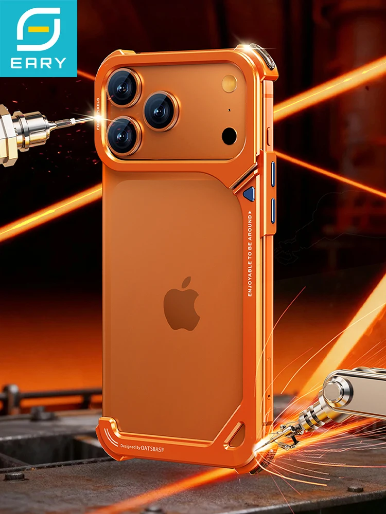 

Eary 9-образный чехол для iPhone 17 Pro Max 17 Pro для беспроводной зарядки Magsafe с подставкой для объектива, металлический безрамный корпус