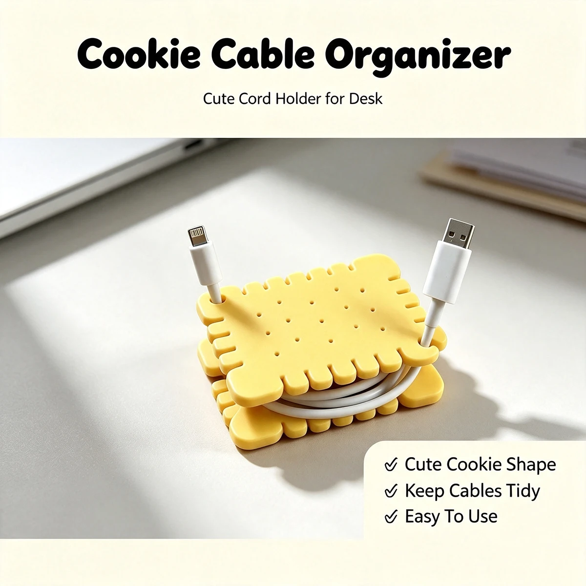 Biscuit-Shaped Silicone Cable Organizer, Cute Sandwich Biscuit Data Cable Winder, Earphone Cable Charging Cable Organizer and Storage Clip