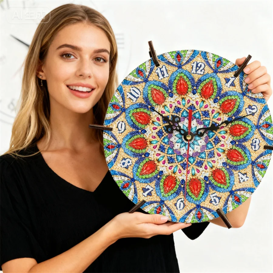 

2026 New style 5D DIY Crystal Diamond Painting Handmade Mandala Clock Kits Art Mosaic Diamond Embroidery Home Decoration Gift