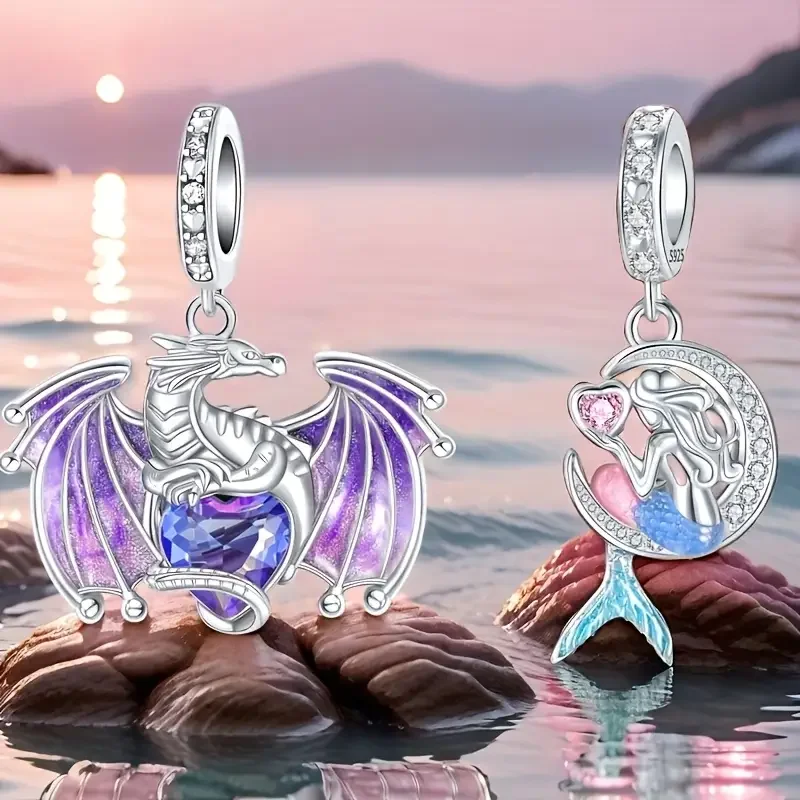 

925 Sterling Silver Colorful Crystal Dragon Pendant Charm Fit Bracelet DIY Bead Ms Premium Jewelry Valentine's Birthday Gift