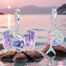 925 Sterling Silver Colorful Crystal Dragon Pendant Charm Fit Bracelet DIY Bead Ms Premium Jewelry Valentine's Birthday Gift