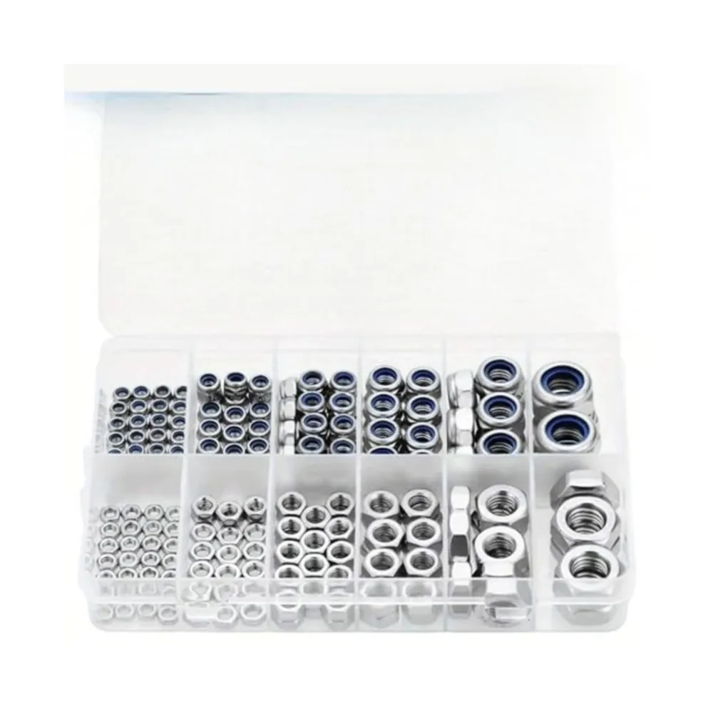 175PCS M3 M4 M5 M6 M8 M10 Metric Nylon Insert Locknut Assortment Set Stainless Steel Lock Nuts & Hex Kit