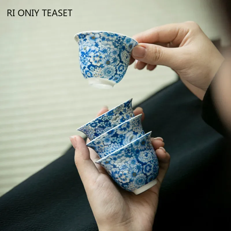 

1 Pc Chinese Vintage Ceramic Tea Cup Handmade Flowers Porcelain Tea Bowl Travel Personal Teacup Master Cup Teaware 55ml