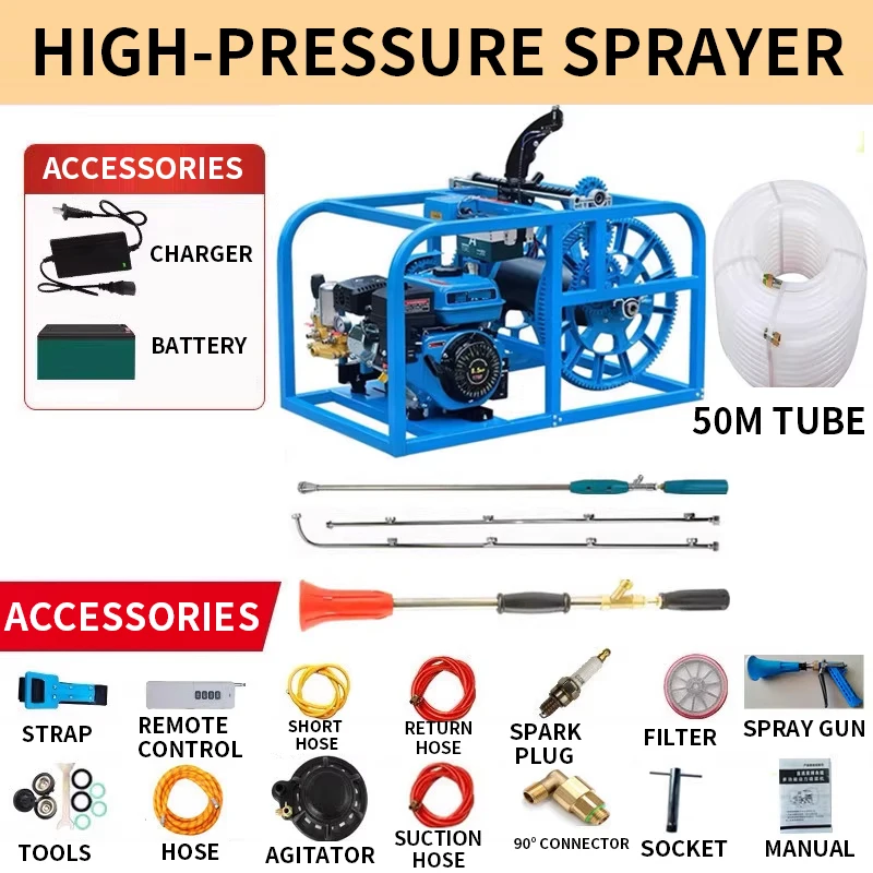 Fully automatic pesticide sprayer, high-pressure agricultural high-power electric remote control retractable hose (Customized)